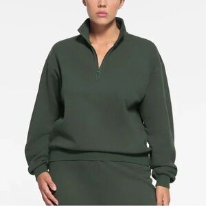 BNWT Skims Cotton Fleece Classic Half Zip Pullover Spruce XXS